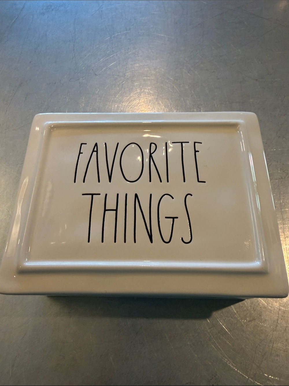 Rae Dunn White Ceramic Box with Black 'FAVORITE THINGS' Lettering